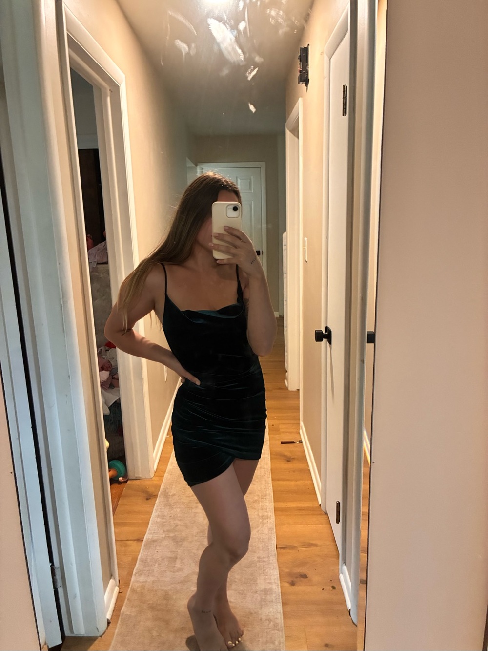 Windsor Emerald Velvet Cowl Neck Mini Dress